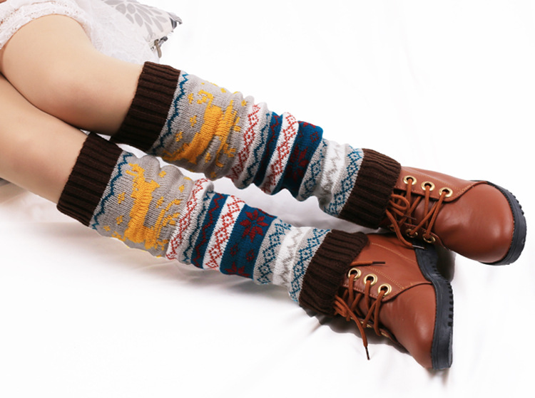 Christmas Knit Leg Warmers Knee Warm Boots Long Crochet Cover Thigh Legwarmers